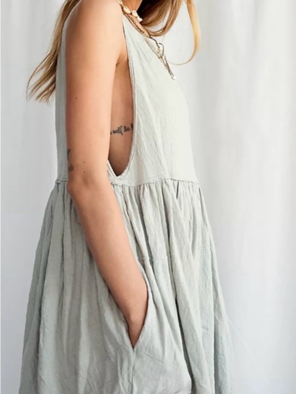 Free People FP Beach I’m Still Obsessed Mini Dress Palm Babydoll Keyhole M - Picture 2 of 10